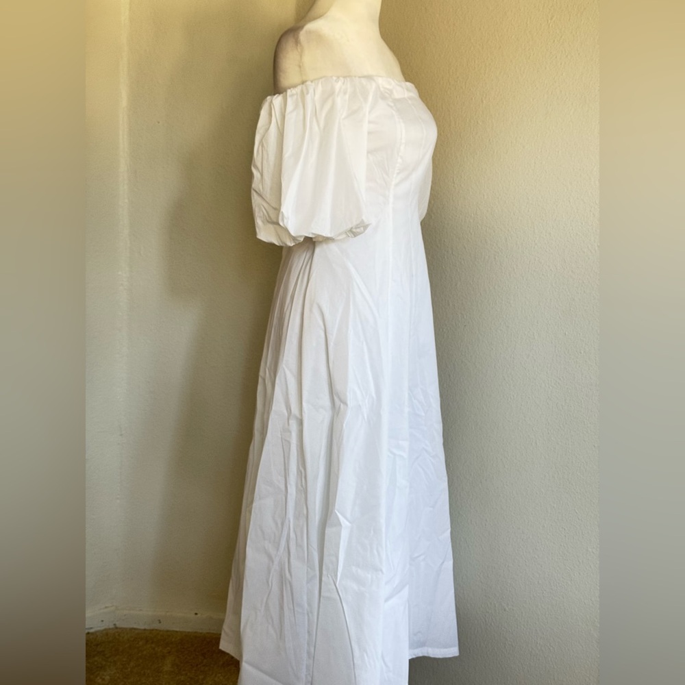 On 34th Women's Off-The-Shoulder Puff-Sleeve White Midi Dress - Picture 7 of 10